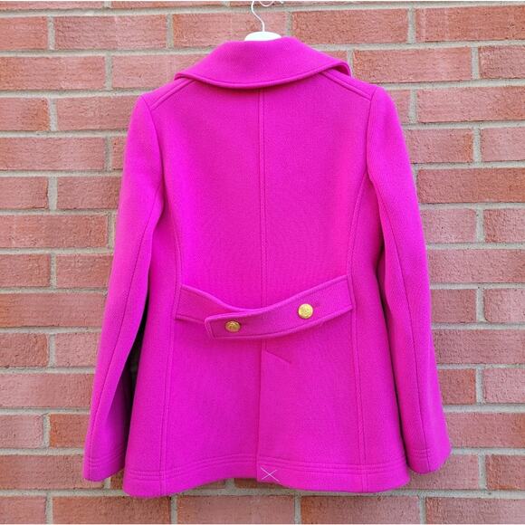 J. Crew majesty pea coat in hot pink stadium cloth blogger favorite size 2 - Picture 5 of 11
